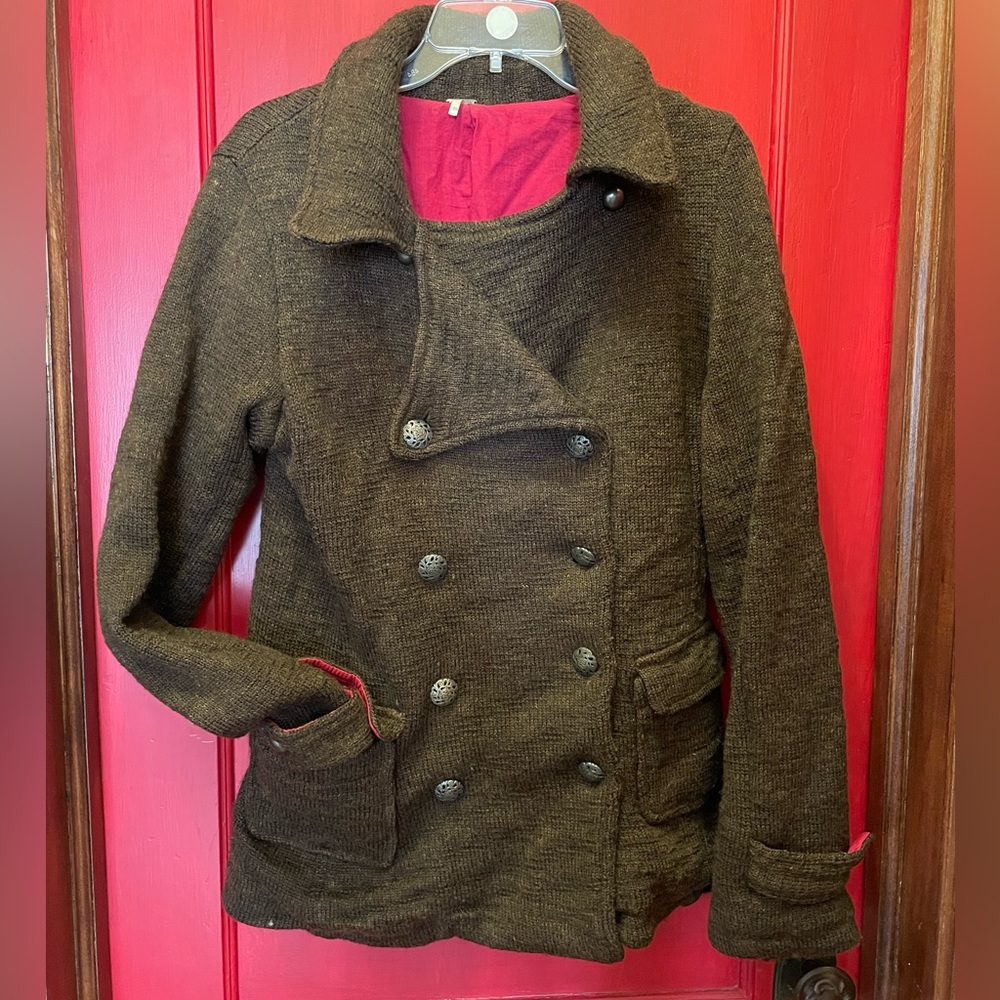 Free people wool double breasted sweater with embroidery (rare)